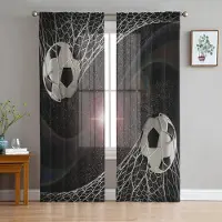 Yiran Furniture Spelkonsol Knapp Videospel Tecknad Tyll Skira Fönstergardiner för Vardagsrum Sovrum Modern Voile Organza Gardiner Draperier W135 x H115cm x1&Grommet Top gray