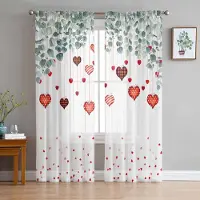 Yiran Furniture Alla hjärtans dag Ros Blomma Rödvin Skira Gardiner för Vardagsrumsdekoration Fönstergardin Kök Tyll Voile Organza Draperier W135 x H115cm x1&Grommet Top white