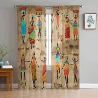 Yiran Furniture Portugisiska Etniska Blommiga Keramiska Kakel Tyll Genomskinliga Fönstergardiner för Vardagsrum Sovrum Moderna Voile Organza Gardiner Draperier W135 x H115cm x1&Grommet Top beige