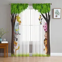 Yiran Furniture Afrikanska Vilda Djur Lejon Skira Gardiner Vardagsrumsfönster Tyllgardiner För Sovrum Kök Hemdekoration Voile Draperier W135 x H115cm x1&Grommet Top black