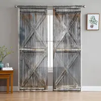 Yiran Furniture Farm Lada Trädörr Tyll Gardiner för vardagsrum Skriv ut Skir voile Gardin Sovrum Fönster Avskärmning Draperier Persienner Heminredning W135 x H115cm x1&Grommet Top gray
