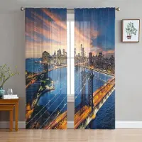Yiran Furniture Stadens nattljus Skira gardiner Vardagsrumsfönster Tyllgardiner För Sovrum Kök Heminredning Voilédraperier W135 x H115cm x1 gray