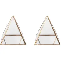 Typecat 2X Glassmyckeskrin Gyllene Geometrisk Dekorativ Box Geometrisk Glaspyramid Ringhållare för Bröllopsfödelsedagspresent L