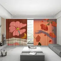 Yiran Furniture Ny Svan Körsbärsblomma Solros Blomma Hög Mörkläggningsgardin Flickrum Vardagsrum Tjock Skuggande Draperi Nya Stil Gardiner W55 X H120cm X 2&Grommet Top brown