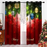 Yiran Furniture Gott Nytt År Julgardiner Julklockor Röda Festliga Gardiner 2 Paneler Deluxe Vardagsrum Sovrum Balkong Kök Dekor W60xH100(CM)x2pcs&Rod Pocket red