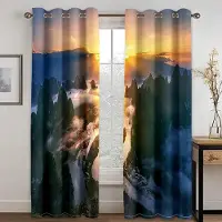 Yiran Furniture Solsken Snö Berg Sjö Vatten Vattenfall Naturligt landskap Hög skugggardin Sovrum Vardagsrum Hotellfönster 2 paneler W55 X H120cm X 2&Grommet Top brown