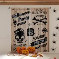 Yiran Furniture Mörkläggningsgardiner med tecknat tryck, Halloween-skräck, Pumpaslott, Sovrum, Restaurang, Fest, Festivaldekoration W100xH130(CM) folio&Rod pocket black