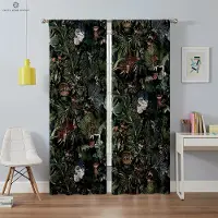 Yiran Furniture Fönstergardiner med tecknat tryck, Tropisk vegetation, Djurtecknat, Sovrum, Vardagsrum, Barnrum, Dekorativa gardiner W50xH130(CM)x2PCS&Grommet Top gray