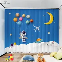 Yiran Furniture Tecknad Astronaut Gardiner för Barnrum, Fönsterdekoration, Vardagsrum, Arbetsrum, Kök, Rymden, 2 st W50xH130(CM)x2PCS&Grommet Top blue