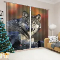 Yiran Furniture Varg Vilt Djur Rund Glänsande Måne Billiga Fönstergardiner Persienner För Vardagsrum Barn Sovrum Badrum Kök Dörr Heminredning 2 st W65X60H(cm)X2Pcs&Grommet Top black