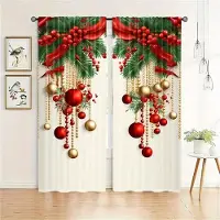 Yiran Furniture 2 st Jul Snögubbe Träd Gardiner Stångficka Gardin Perfekt För Sovrum, Kontor, Kök, Vardagsrum, Arbetsrum & Heminredning W65X60H(cm)X2Pcs&Grommet Top red