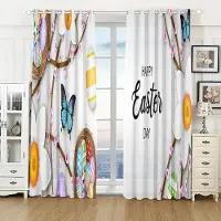 Yiran Furniture Påskgodis Söt Kanin Höga Mörkläggningsgardiner Högtidsdekoration Gardin Vardagsrum Sovrum Tjock Mörkläggningsdraperi Flerfärgad W55 X H120cm X 2&Grommet Top white