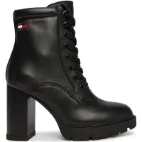 Tommy Hilfiger Tommy Jeans Leather High Block Heel Lace Up Boots