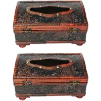 Typecat 2X Retro Vintage Copper Ring Pattern Wooden Paper Tissue Box Holder Decor New:Retro Red