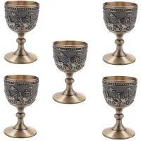 Typecat 5X Classical Metal Wine Cup Handmade Small Goblet Household Copper Wine Glass Carving Pattern