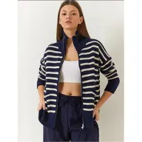 Bianco Randig zip-up stickad cardigan med fickor