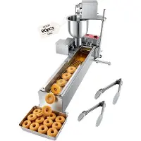 Vevor Kommersiell automatisk munkmaskin, utrustning för munktillverkning med en rad, elektrisk munktillverkare med hög effekt och 90 st/timme, automatisk fritös i rostfritt stål, med formar i 3 storle