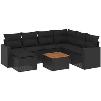 vidaXL Loungegrupp för trädgården med dynor 8 delar svart konstrotting