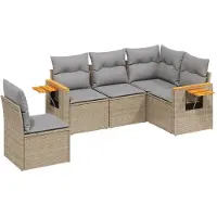 vidaXL Soffgrupp för trädgården med dynor 5 delar beige konstrotting