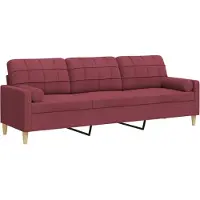 vidaXL 3-sitssoffa med prydnadskuddar vinröd 210 cm Tyg