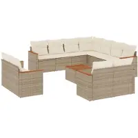 vidaXL Soffgrupp för trädgården 12 delar med dynor beige konstrotting