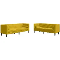 vidaXL Soffgrupp chesterfield 2 delar bolsterkuddar gul sammet