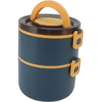 Konnwei Stapelbar Matlåda 1600ml Dubbla Lager Rostfritt Stål BPA-fri Värmebevarande Hållbar Bentolåda för Kontor Resor L black