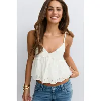 Gina Tricot  - 14+ broderie anglais singlet - toppar - Vit - XS - Dam