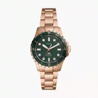 Fossil Damskiva med grön kvarts, tvåfärgat rostfritt stål, armbandsur ES5371 grön