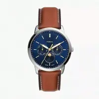 Fossil -Neutra Månfas Multifunktion Herrkvartsur Vit urtavla, Mörkbrunt armband, Affärsstil.FS5903 brun/blå
