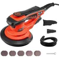 Vevor 152 mm excenterslip 400 W borstlös excenterslip, 4000-10000 varv/min 7 hastigheter elektrisk handslip med 10 st. sandpapper, dammpåse och dammsugslang för träbearbetning och detaljerslipning
