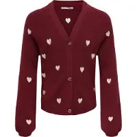 Kids Only Cardigan - KogDana - V-hals - Cabernet/Emb Tofu/Hearts - - 13-14 år (158-164) - Cardigan
