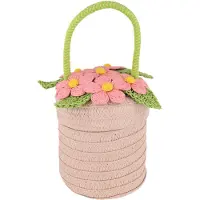 Meri Meri HalmVäska - Blommor - Korg - 13x18 cm - Rosa - - One Size - Väska