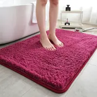 ZZ HOME Långhårig Badrumsmatta Mjuk Plysch Vattenabsorption Halkfri Badmatta Snabbtorkande Golvmatta för Hemmet 80x120cm röd