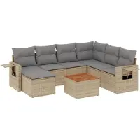 vidaXL Matgrupp för trädgården med dynor 8 delar beige konstrotting