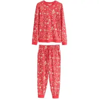 Next Pyjamas lång 'Christmas' beige / röd