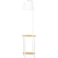 HOMCOM Vit Golvlampa med Hyllor och Linne Skärm