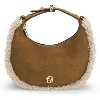 BOSS Crescent-shaped shoulder bag with faux-fur trims