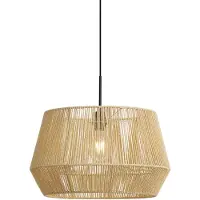 QAZQA Hanglamp zwart met beige papieren touw kap 50/50/30 - Combi 1