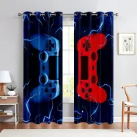 Yiran Furniture 2 ST Teknikkänsla Spelkontroll Tryckta Gardiner, Halvmörkläggande, Vardagsrum Sovrum Spelrum Dekorativa Gardiner W50xH140(CM)x2PCS&Grommet Top