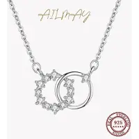 YIRAN Jewelry Ailmay 925 Sterling Silver Dubbel Cirkel Liten Blomma Rund Sterling Hängsmycke Halsband För Kvinnor Bröllop Förlovningssmycken white