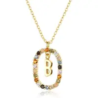 YIRAN Jewelry 925 Sterling Silver Guld Bokstäver A -Z Initial M S C K Alfabet Hänge Lång Kedja Halsband Säg Mitt Namn Fina Smycken beige