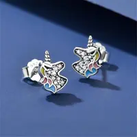 YIRAN Jewelry 925 Sterling Silver Bländande Enhörning Licorne Örhängen För Dam Barn Bröllopsfest Sterling Silver Smycken Eh1399 blue