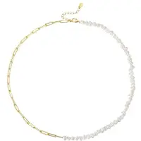 YIRAN Jewelry Halsband i 925 sterlingsilver med naturlig sötvattenspärla, barock, guldfärgad white