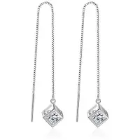 YIRAN Jewelry Nytt 925 Sterling Silver Dam Örhänge Kedja Hänge Mode Lyx Fyrkantig Örhänge Kedja Högkvalitativ Zirkon Par Örhänge Smycke Gåva white