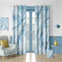 Yiran Furniture Lyx Marmor Svart Guld Blå Textur Gardin Modern Abstrakt Konst Stil Hem Vardagsrum Sovrum Balkong Dekor Gardiner 50W60H(CM)X2&Grommet Top