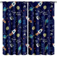 Household supplies MH 2 st Tecknade Rymdgardiner för Pojkar Flickor Universum Planet Fönsterdraperier Stångficka Galax Raket Astronaut Blå Gardiner. 150x166cm blue