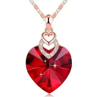 YIRAN Jewelry 3 Hjärta Roseguld Halsband Kristaller För Kvinnor Flicka Hänge Elegant Delikat Jubileumssmycken Gåvor röd