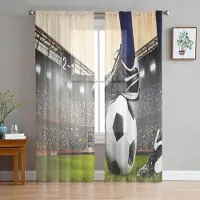Household supplies MH Gymnasium Fotbollsplan Bollar Fotboll Skira Gardiner för Vardagsrumsdekoration Fönstergardiner Kök Tyll Voilegardiner W135 x H115cm x1 white