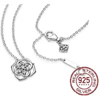 YIRAN Jewelry Ny Rea 925 Sterlingsilver Blomformad Zirkon Hänghalsband ,Damgåva 45 cm Vågkedjekrage white